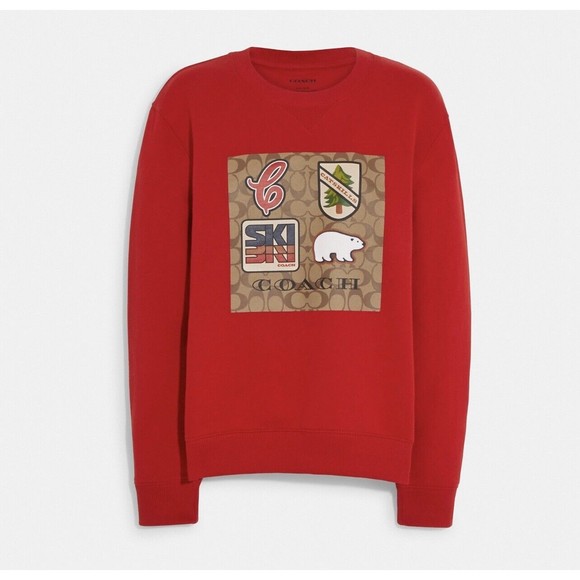 Coach CE457 XS Signature Ski Crewneck Fleece Sweatshirt Red Catskills NWT $298 - Picture 12 of 15